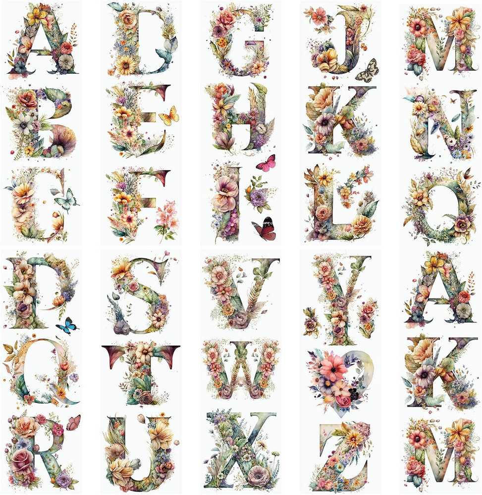 10 Sheets English Alphabet Flowers Rub on Transfer Stickers Furniture Decals Wat