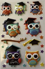 PUFFY GRADUATION OWL Stickers(23pc)Walmart•School •Diploma•Stars•Card Making•