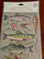 New! K & Co. Embossed «Fish, Lures, Bobbers & More…» Stickers Acid/Lignin Free