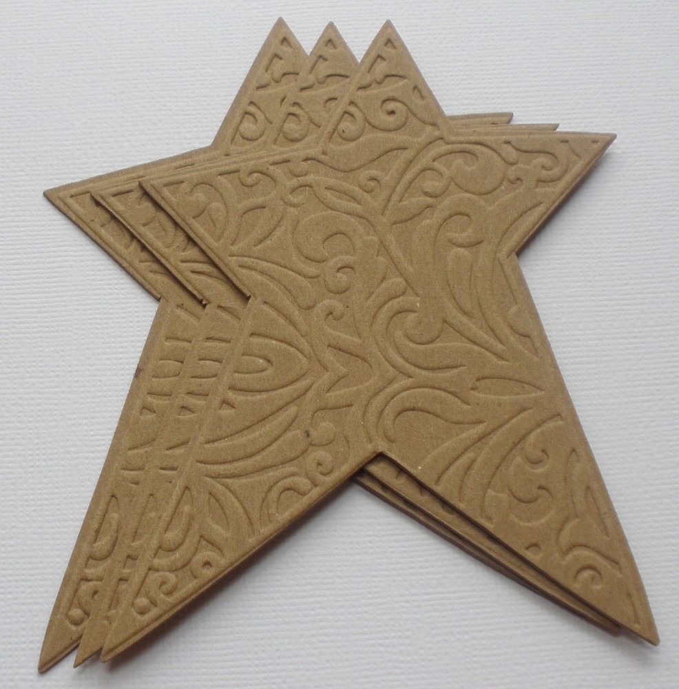 (3) EMBOSSED PRiMiTiVE STARS – Bare Chipboard Die Cuts – Embellishment – 5″ inch