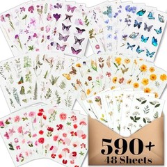 Flower Stickers for Scrapbooking(590 Pieces, 48 Sheets),Decorative Floral Sticke