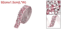 3/5 Inch x 1 Yard Crystal Rhinestone Sticker Ribbon Silver Pink