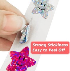 Smiley face Star Stickers for Kids Reward,1inch 8 Colored 500Pcs Sparkly Foil Sh