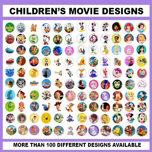 100 Precut CHILDREN’S FAVORITE MOVIE CHARACTER BOTTLE CAP CHARM TRAY IMAGES 1 in