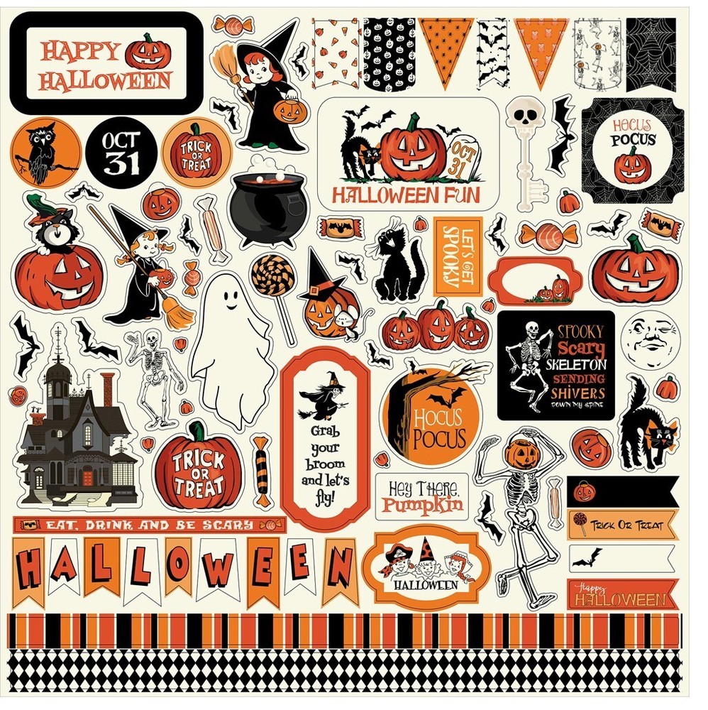 New! (1) 12×12 Sheet Carta Bella Paper HALLOWEEN FUN! Scrapbook Element Stickers