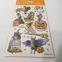Vtg Happy Halloween Puppy Dogs Kitty Cats in Costume Stickers Stickey Doo Da