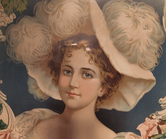 Antique Wood Frame Victorian Die Cut Picture Young Lady Pink Dress Roses 17 x 22