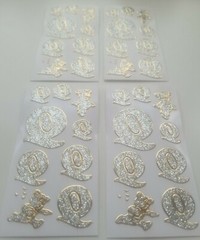 Set of 4 sheets of vintage introduct glitter stickers «Q» discontinued Germany