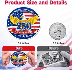 500 PCS 1.89″ Patriotic 250th Independence Anniversary Stickers Roll Round Ameri