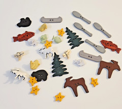 UNUSED Decorative Buttons OUTDOORS CANOE FISH TREE MOOSE Crafts Sewing Scrapbook