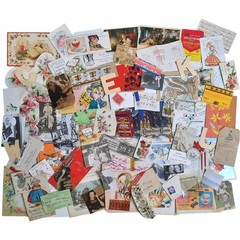 Vintage Junk Journal Paper Lot Ephemera Craft Bundle Old Photos Christmas Cards