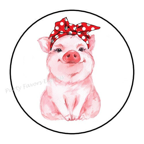 30 PIG WITH RED BANDANA ENVELOPE SEALS LABELS STICKERS PARTY FAVOR 1.5″ ROUND