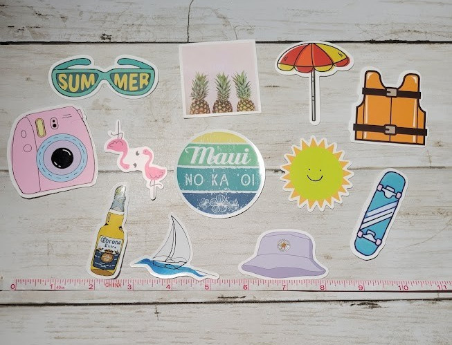Set of 12 Summer Themed Stickers For Scrapbooking Cups Journaling