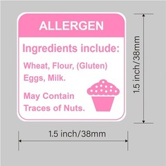 Allergy Sticker for Cake,1.5 inch 300pcs Pink Allergen Labels for Bakery