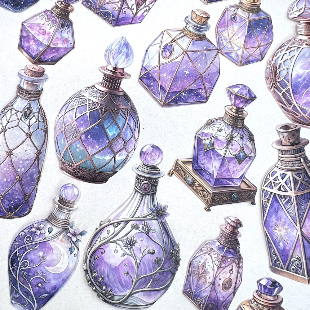 Potion Perfume Bottle Stickers Purple Junk Journal Collage Scrapbook