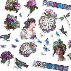 Hydrangea Flower Butterfly Lady Stickers Purple Scrapbook Junk Journals Collage