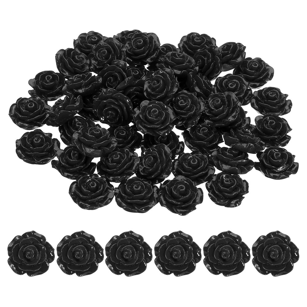 20mm Rose Flower Resin Cabochon, 50 Pcs Mini Rose Flower Resin, Black