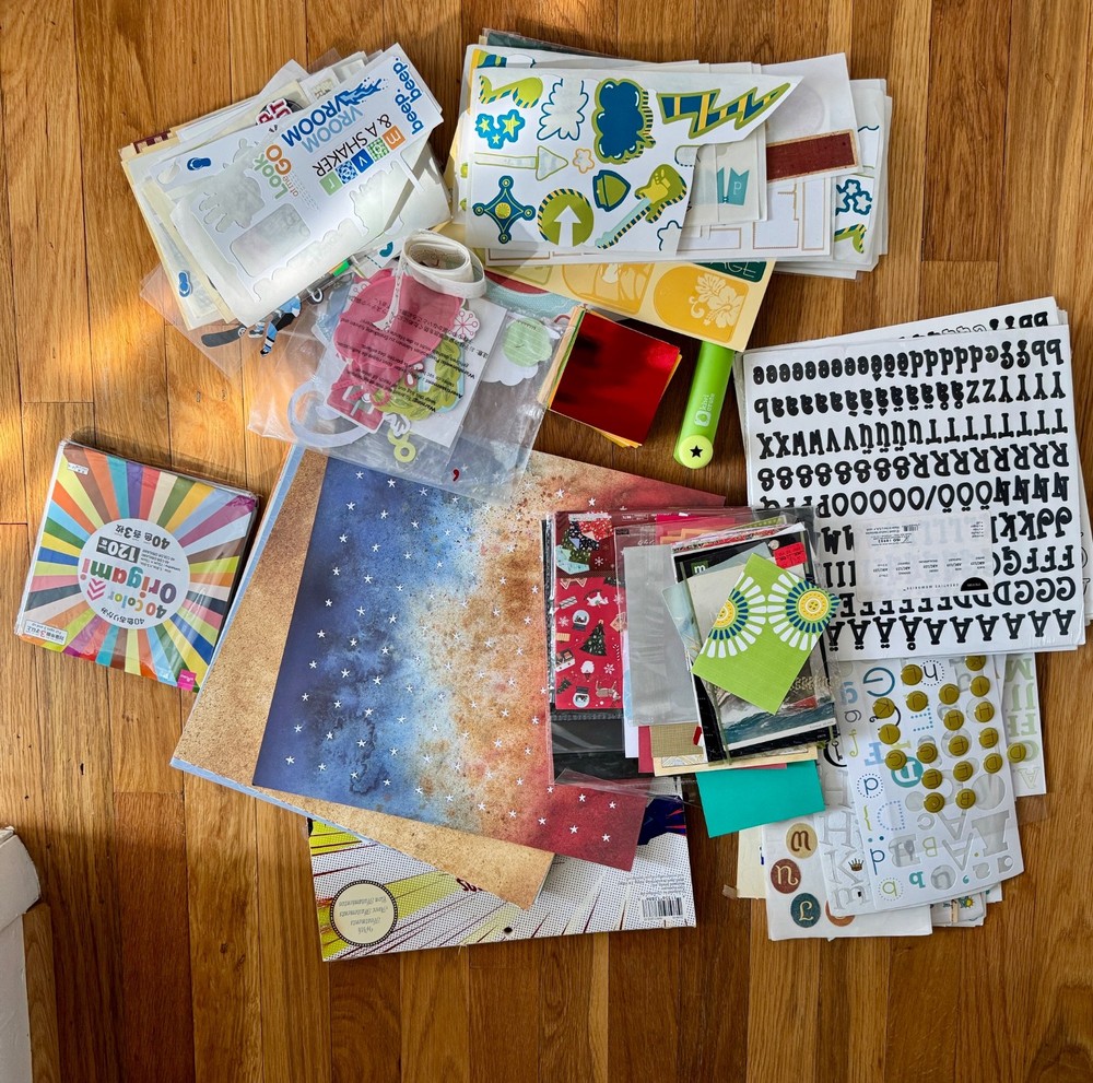 Lot of Scrapbooking Paper, Stickers, Die Cuts, Junk Journaling, Crafts, Origami