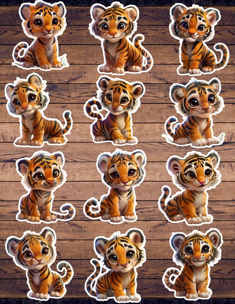 Cute Baby Tiger Die Cut Vinyl Stickers Set Scrapbooking Laptop Waterbottle