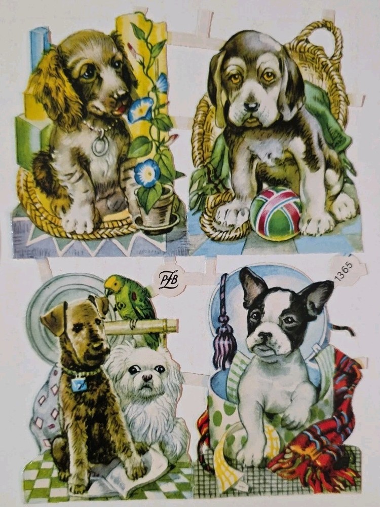Vintage PZB Embossed Die Cuts Victorian Dogs Germany NOS