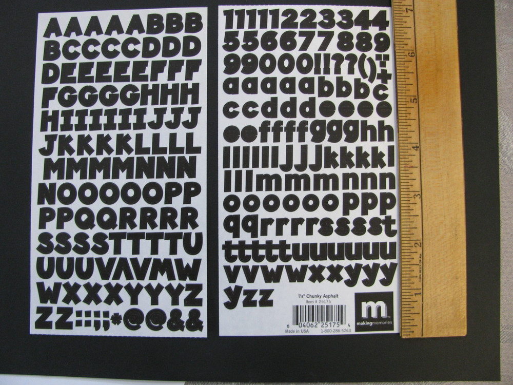 Making Memories CHUNKY ASPHALT Black Letters & Number Stickers 7/16″ NOS NO PKG