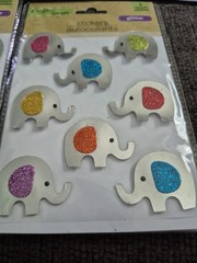 Crafters Square/Glitter-Metallic Multicolor/Elephants Stickers/Lot Of 5 Packs