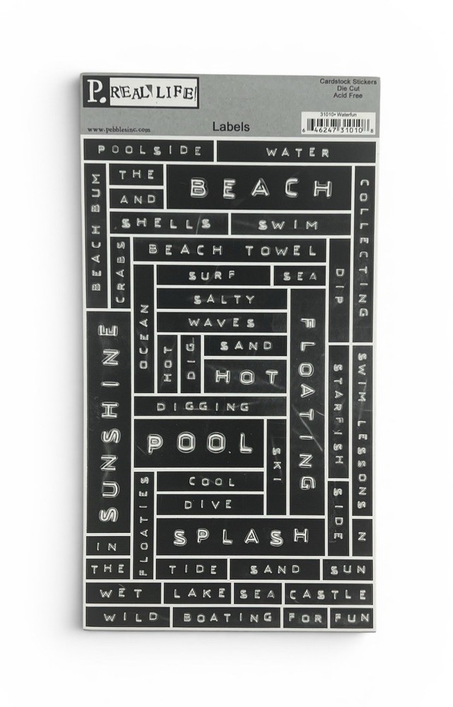 Vintage Pebbles Inc Real Life Water Fun Cardstock Stickers Expressions Labels