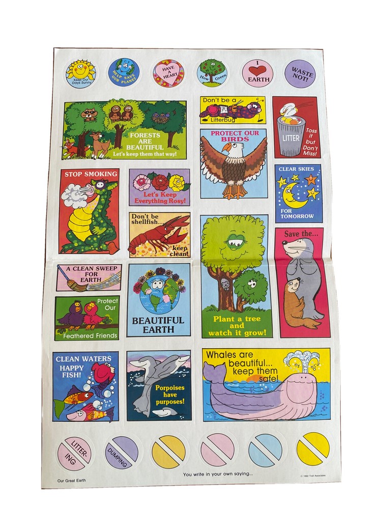 Vtg 90s NEW Stickers Troll Associates Reading Book Club School Our Great Earth