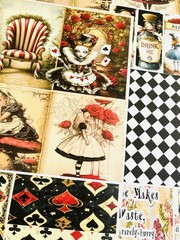 Alice In Wonderland Scrapbooking Junk Journal Paper Crafting Set Of 45 Pieces #R