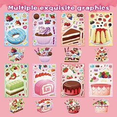 24 Sheets Make a Cake Sticker for Kids, Make Your Own Dessert Mix and Match Stic