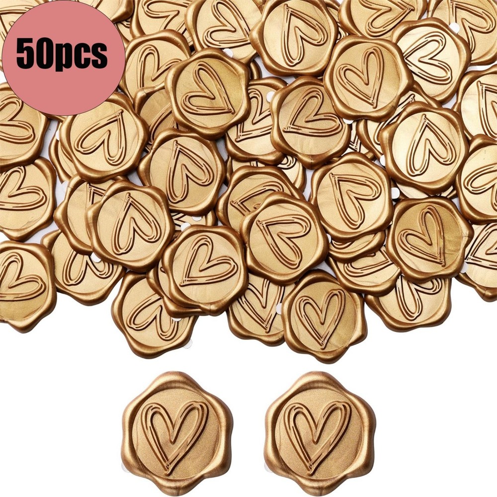 50Pcs Heart Wax Seal Stickers, Envelope Self Adhesive for Wedding Party Birthday