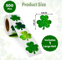 500 Pack St Patricks Day Shamrock Stickers Roll Green Glitter Clover Crafts