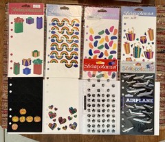 vintage stickopotamus asst binder stickers ~ smiley rainbows airplane – 13 items
