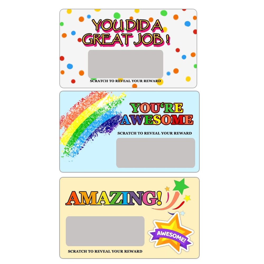 60 PCS DIY Scratch Off Prizes Cards Students Rewards Classroom 3.5×2 Inch
