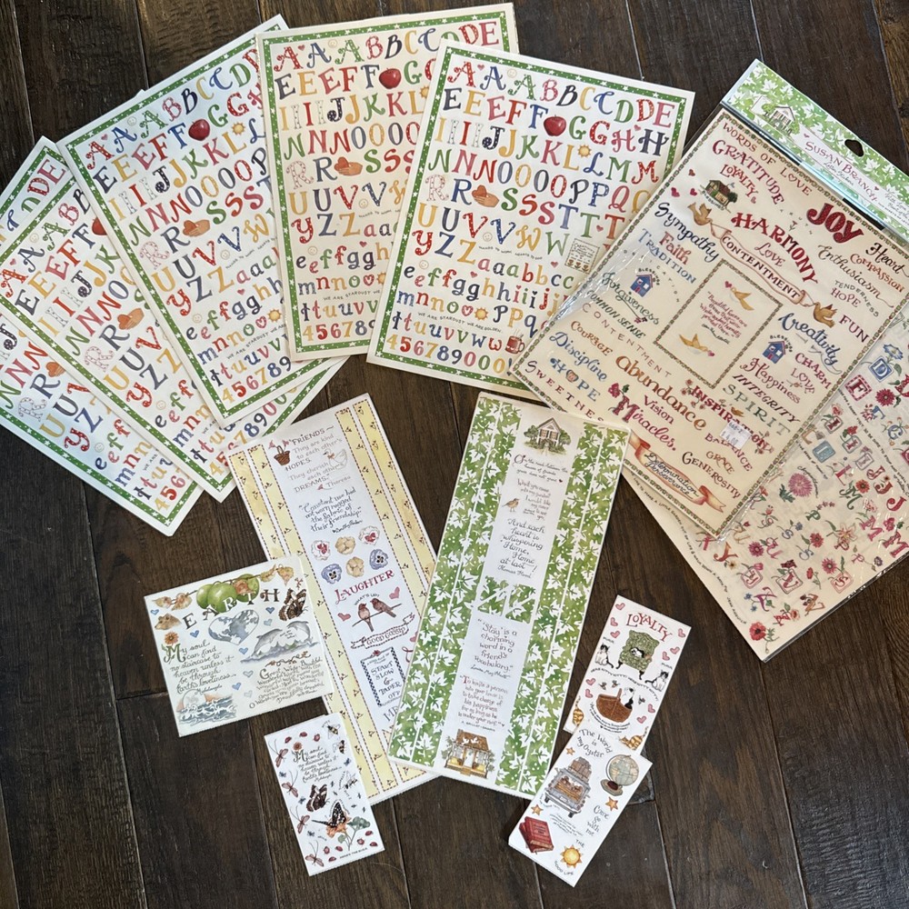 Huge Lot Vintage Susan Branch Alphabet Stickers Sheets 8.5 x 11 Plus Others