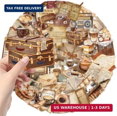 50 PCS Retro Coffee Shop Stickers for Scrapbooking Journaling Junk Journal Scrap