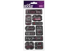 EK SUCCESS Sticko Large Flat Stickers – I LOVE YOU CHALK WORDS – 10 pcs