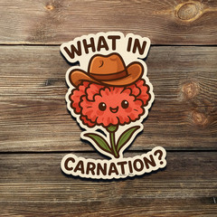 What in Carnation Sticker – Funny Cowboy Flower Pun Vinyl for Laptop & Journal
