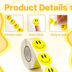 Smiley Face Stickers, 500PCS Happy Face Stickers, 1 Inch Yellow Happy Faces Deca