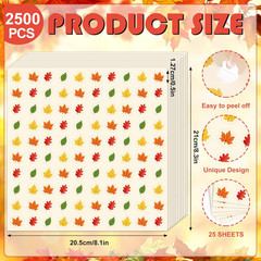 2500 Mini Fall Maple Leaves Stickers – 4 Styles, Colorful Paper Decals