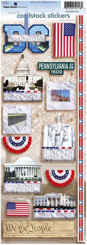 Stickers Cardstock PaperHouse 13″ Washington DC Capitol PA Ave Monuments Flags D
