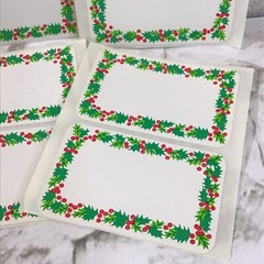 Vintage Christmas Holiday Label Stickers Lot Of 8 Red Green Holly Borders