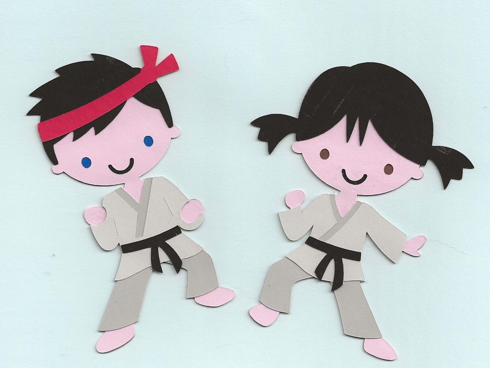 Karate Die Cut-boy or girl, 4.5″, ANY color hair, eyes, belt color. Scrapbook