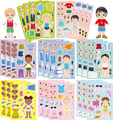 24 Sheets Make a Face and Dress up Stickers for Girls Boys, Make Your Own Sticke
