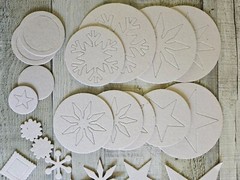 Lot of over 100 Kraft Chipboard Pieces Shapes – Heart Flower Star Snowflake