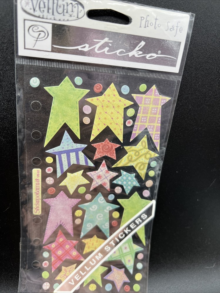Sticko Velum Pastel Easter Star Pink Purple Yellow Stickers Scrapbook Journal