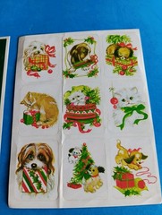 Christmas Holiday Stickers Vintage Cat Dog Puppy Kitten Rocking horse READ