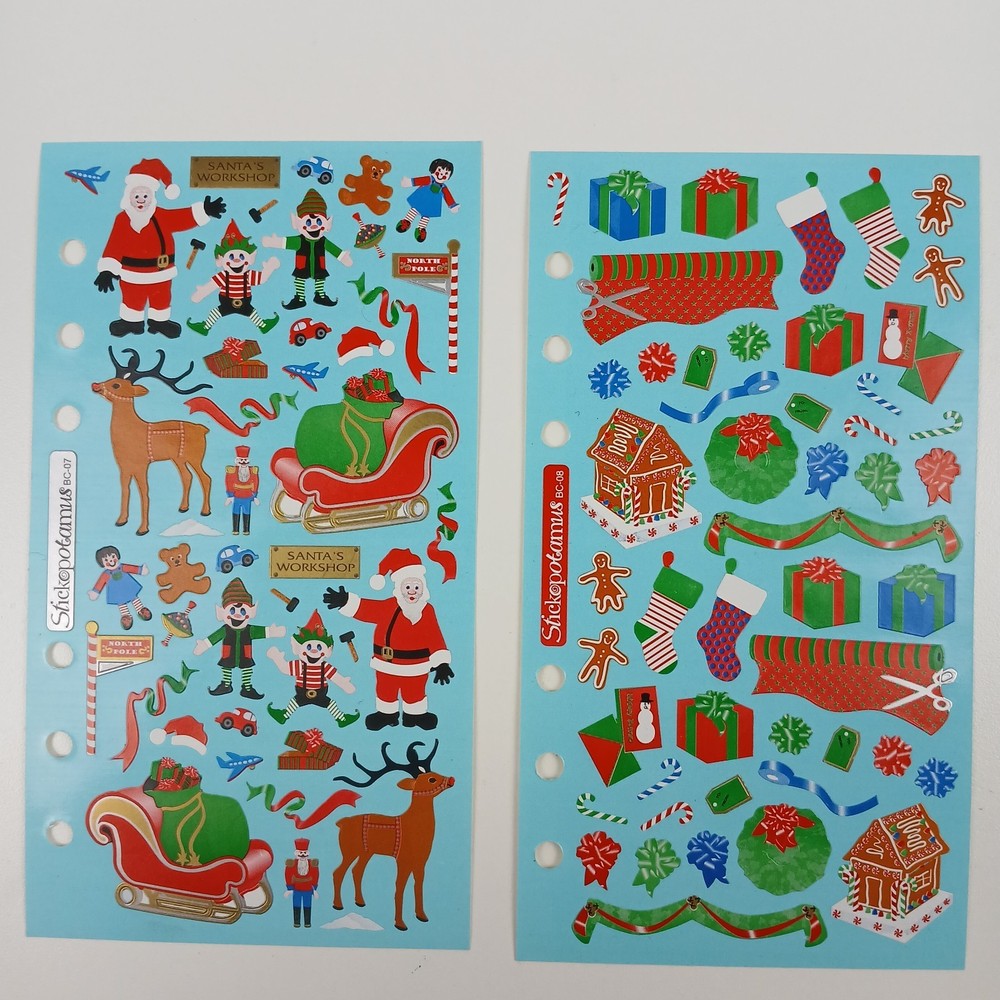 Vintage Stickopotamus Binder Stickers Christmas BC-07 & BC-08 Set of 2