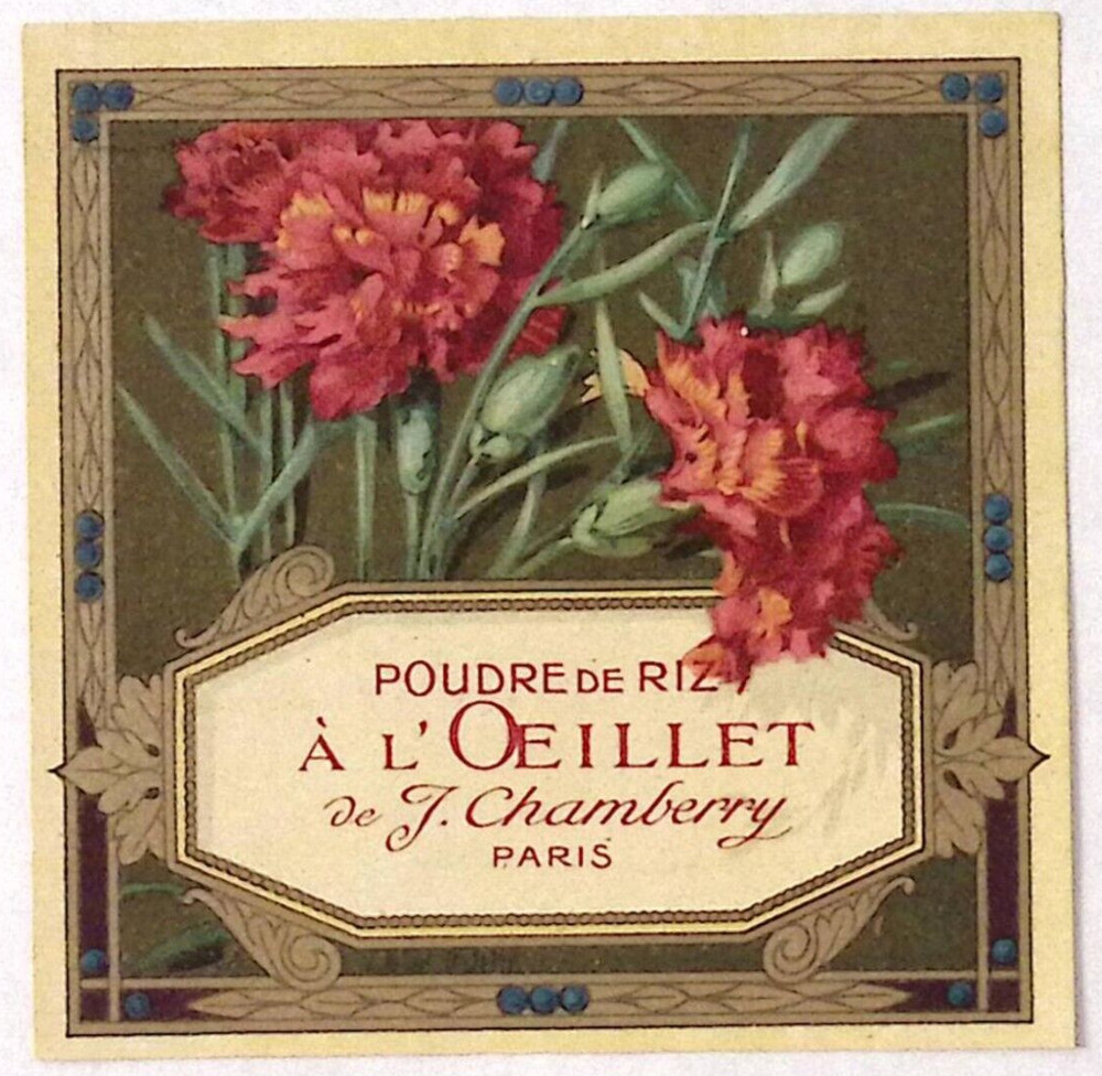 Poudre de Riz À L’Oeillet de J. Chambery French Paper Label NOS VGC Gilt 3.5″W