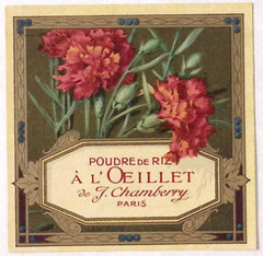 Poudre de Riz À L’Oeillet de J. Chambery French Paper Label NOS VGC Gilt 3.5″W
